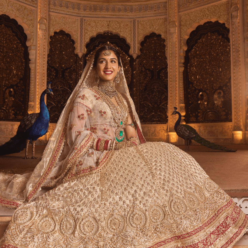 red and white lehenga